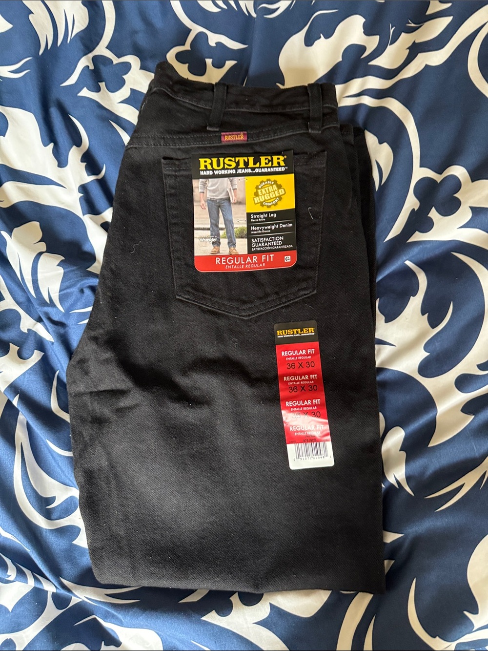 Rustler Regular Fit Straight Leg Heavyweight Denim (black) size 36x30